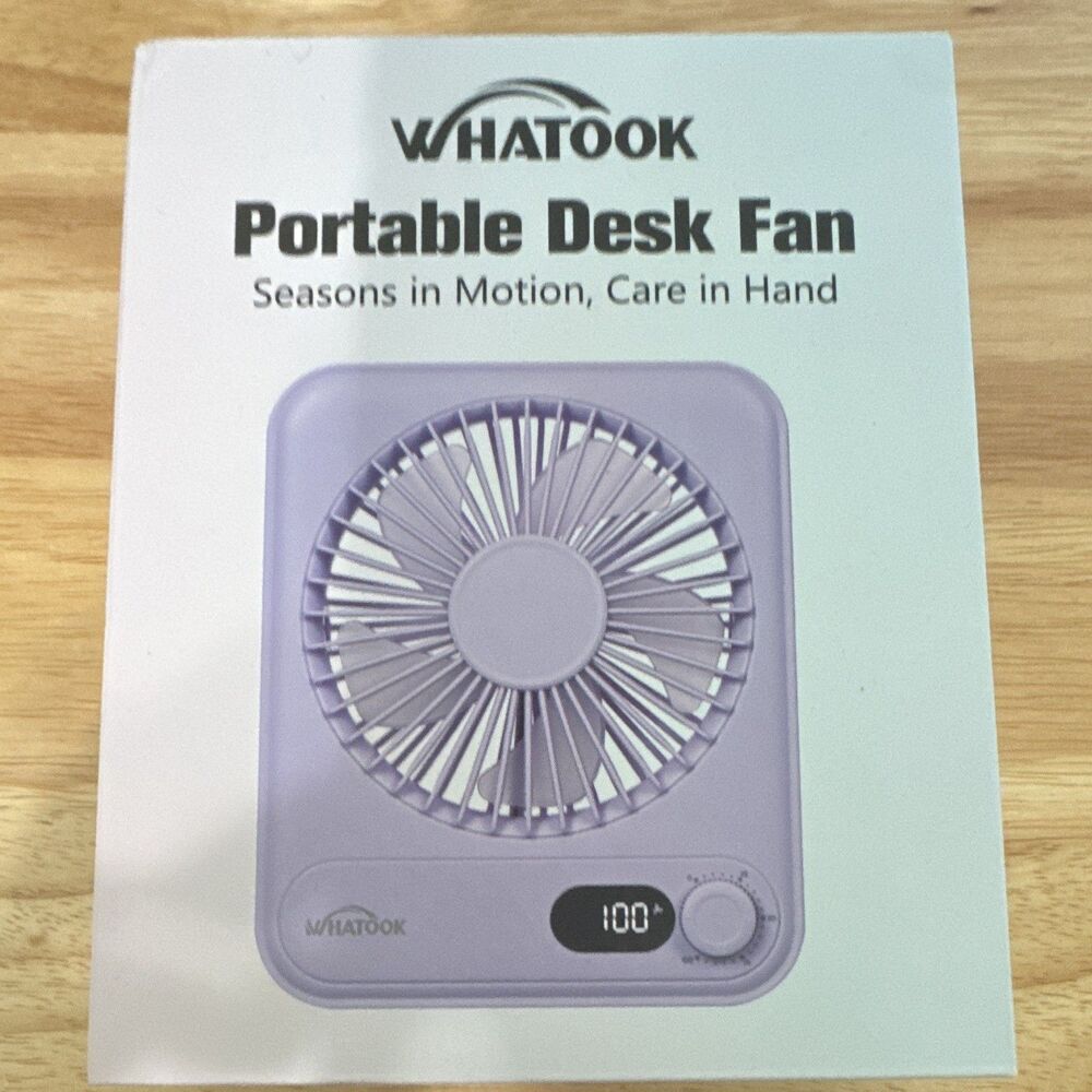 WHATOOK Black Portable Fan Rechargeable Digital Display Variable Speed Black